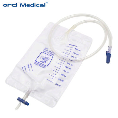 Saco de drenaje de orina de 2000 ml de uso médico quirúrgico desechable con válvula de empuje / tira