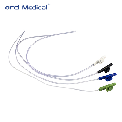 Catéter de succión de PVC desechable y estéril, sin látex, ideal para uso en hospitales y hogares.